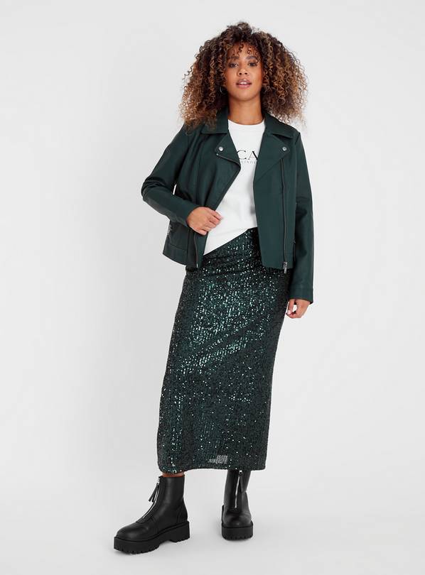 Emerald green outlet sequin pencil skirt